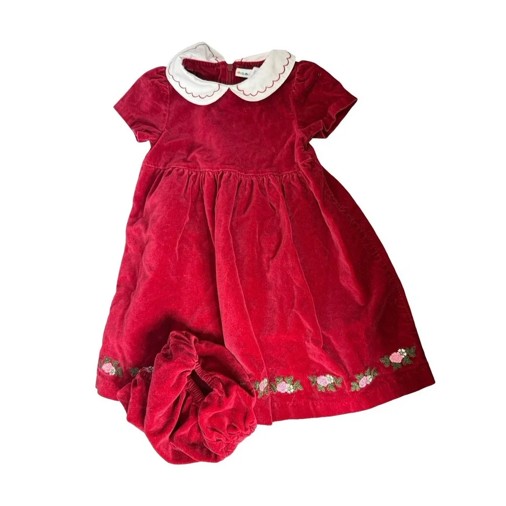 Vintage Gymboree Nutcracker Velvet embroidered flowers dress red‎ 18-24